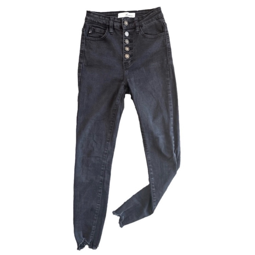 👉 🔥 KANCAN Black High Rise Skinny Jeans | Shark Bite Hem | Button Fly | 0/23